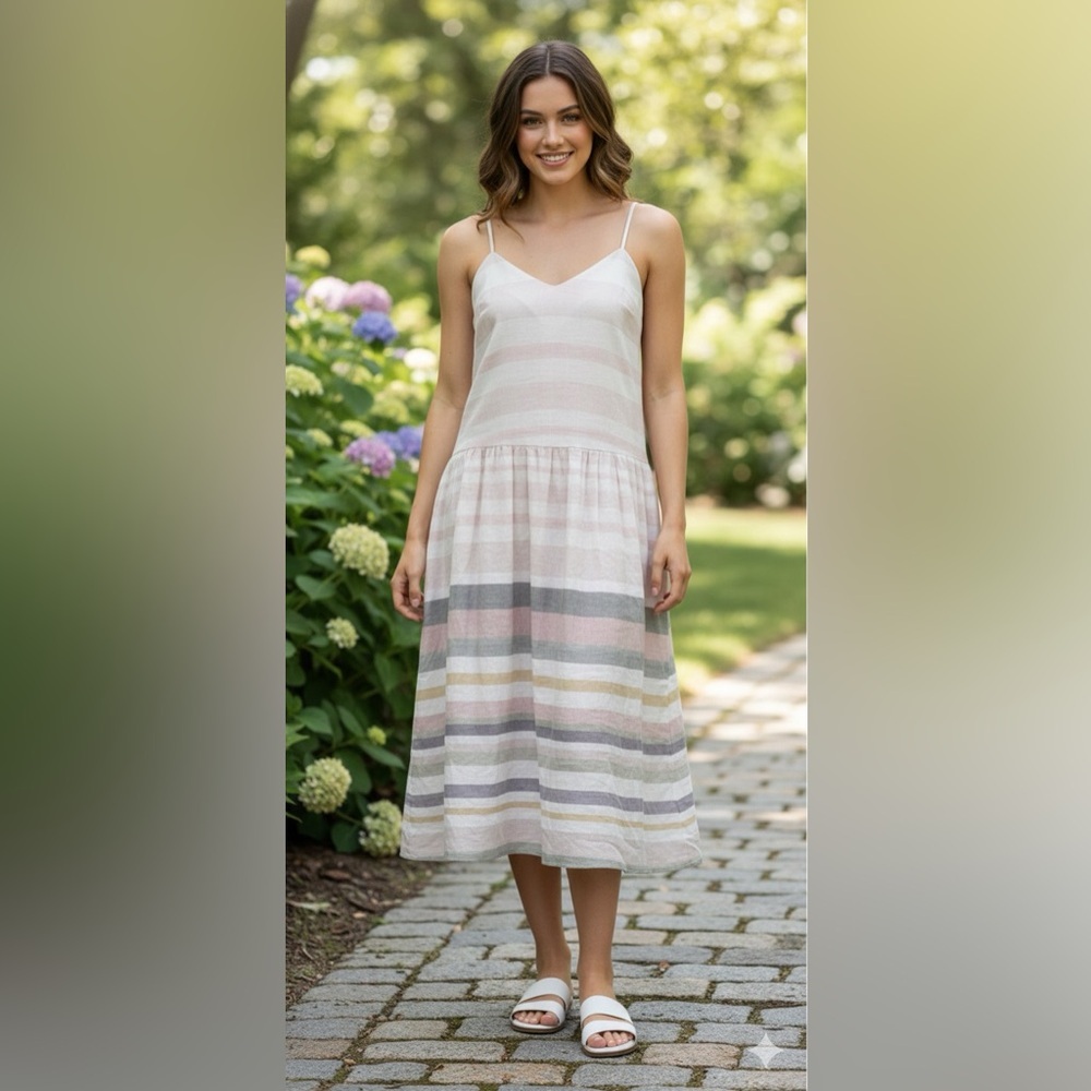 Mara Hoffman Linen Striped drop waist midi dress size 2